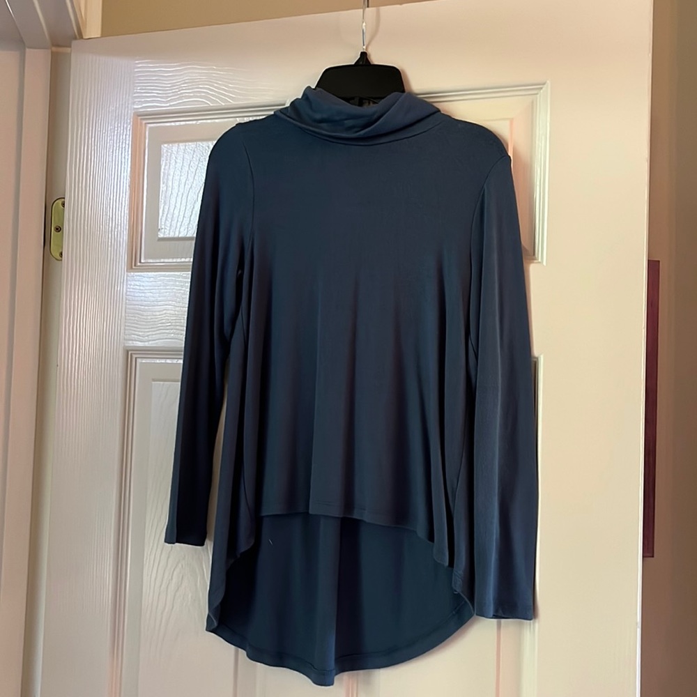 Blue High-Low Turtleneck
